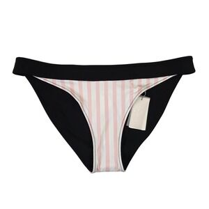 Heidi Klein Women's L BB Hipster Bikini Bottom Pink Stripe Reversible Black NEW